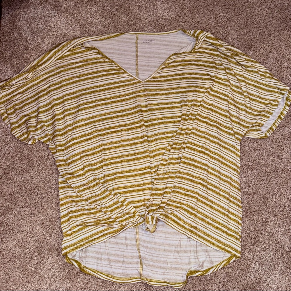 LOFT Olive and White Striped Knot Tee